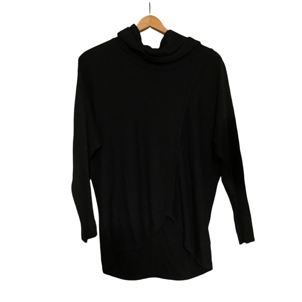 NY Collection Black Cowl Neck Long Sleeve High Low Sweater Size Small